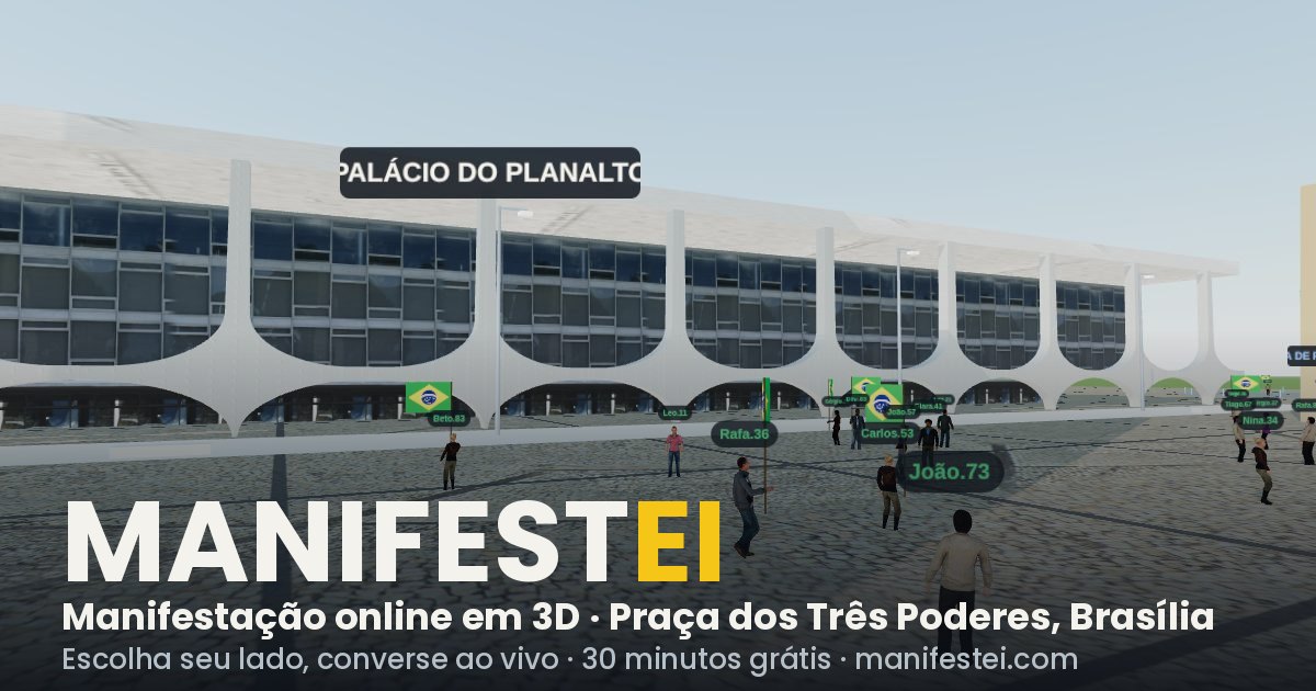 Praça dos Três Poderes em 3D com o palco e o telão do MANIFESTEI